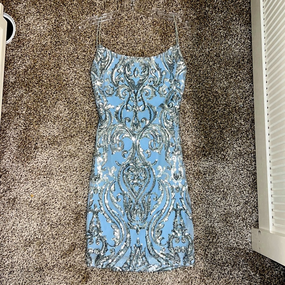 Windsor blue sparkly sequin short mini dress
